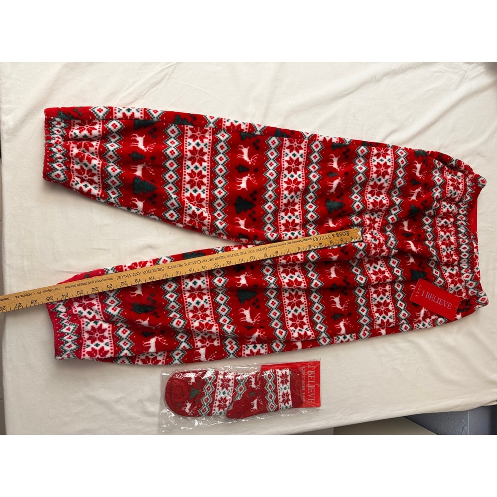 I Believe Cozy Reindeer Fair Isle Pajama Pants and Socks Set Red Medium AP8018-J